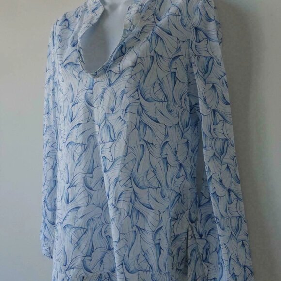 NWT TORY BURCH White Ellora Blue Multi Cotton Stephanie Tunic Blouse Top Small - Picture 2 of 6
